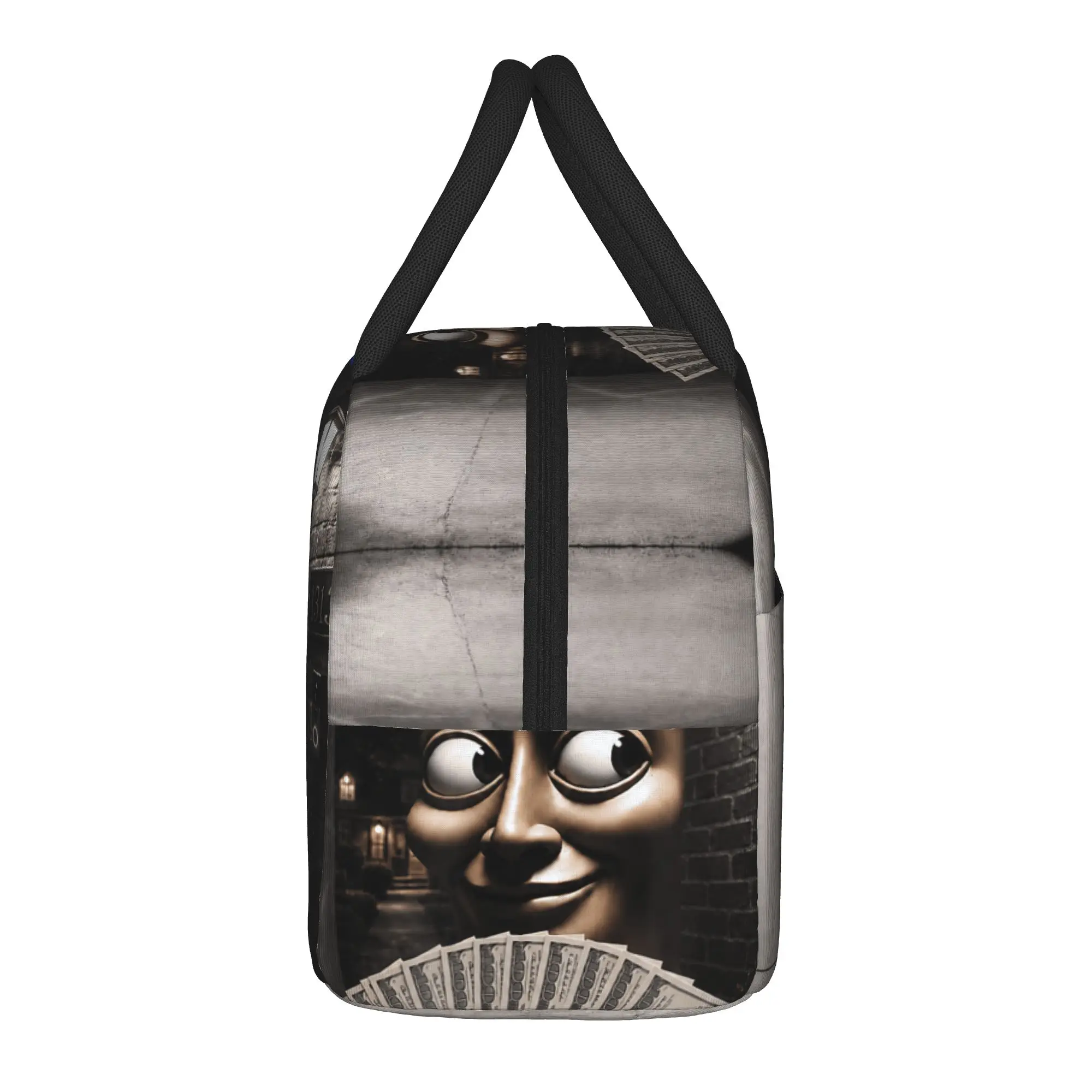 There is Motion at Your Front Tung Tung Tung Sahur Money Lunch Bag Retro Lunch Box For Girls Picnic Portable Zipper Cooler Bag