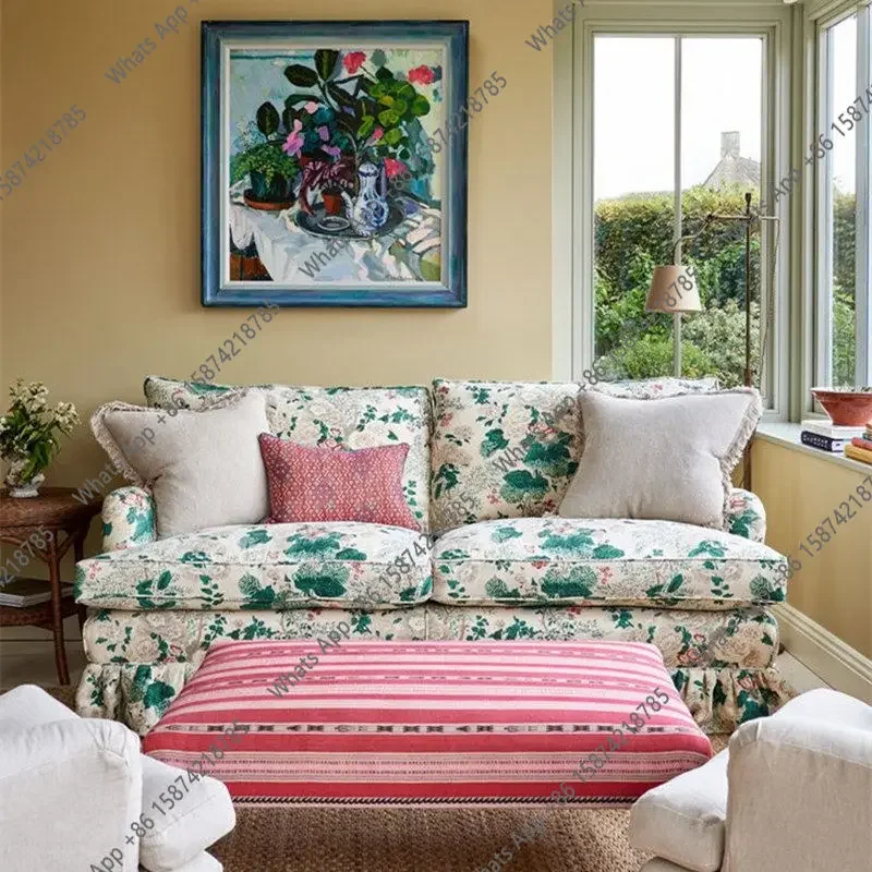 Jo French Retro Fabric American Pastoral Fresh Small Floral Skirt Living Room Bedroom Removable And Washable Double Small Sofa