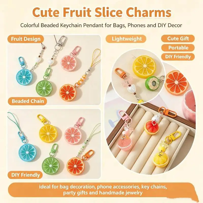 Cute Simulation Fruit Keychain Resin  Lemon Strawberry Orange Keyring for Women Kids Toys Handbag Pendant DIY Jewelry