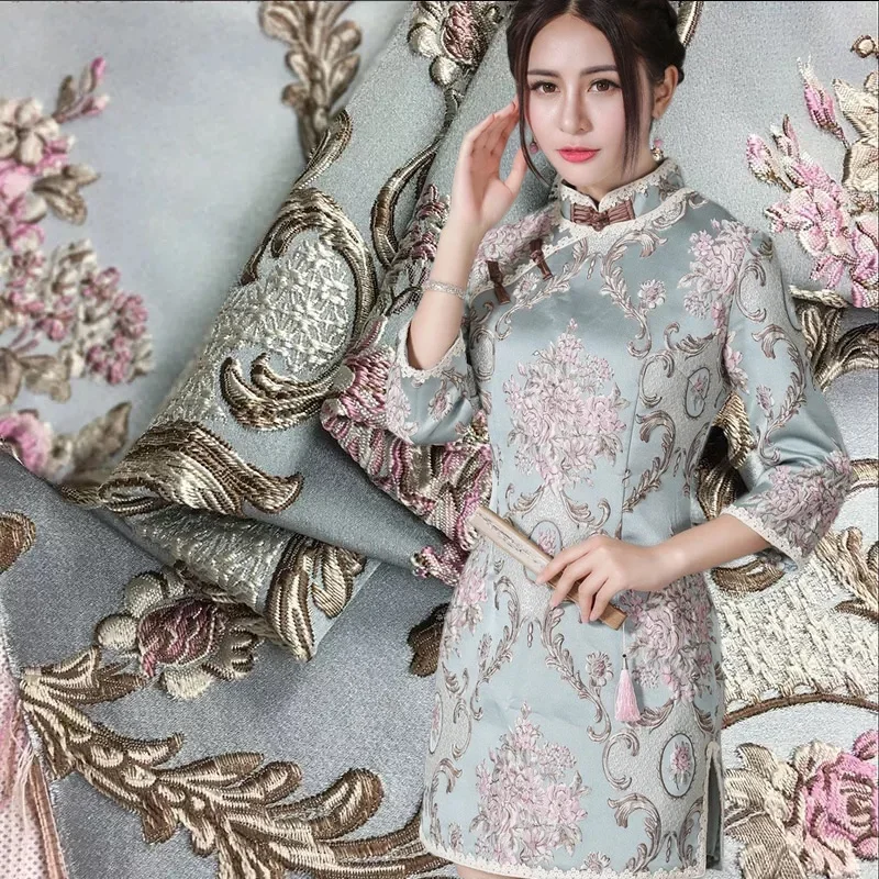 Jacquard Brocade Fabric European-style Palace Heavy Industry Embossed Cheongsam Windbreaker Clothing Stiff Fabrics by Meter