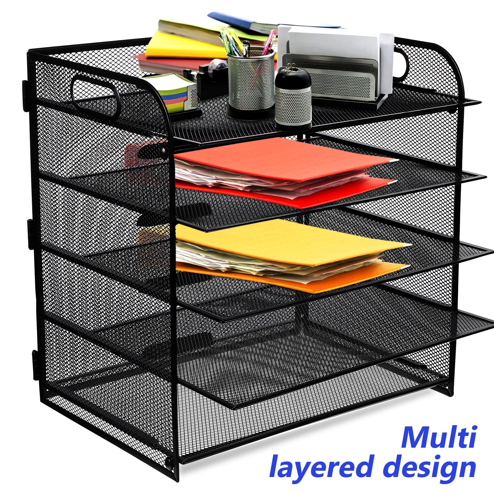 

5 Layer Desk File Organizer with Handle for Office Paper Organizer Storage Paper Tray Letter Sorter Storage Rack Document Holder