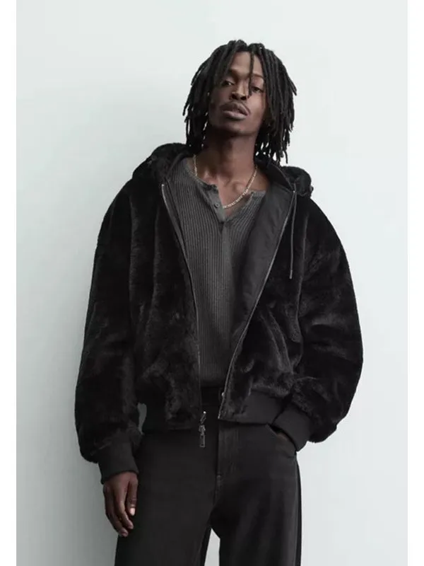 

Double-Sided Wear Faux Fur Effect Casual Loose Men's Jaet 0993400 Autumn Winter New Sle Warm Thi Long Sve Zipper Clo...