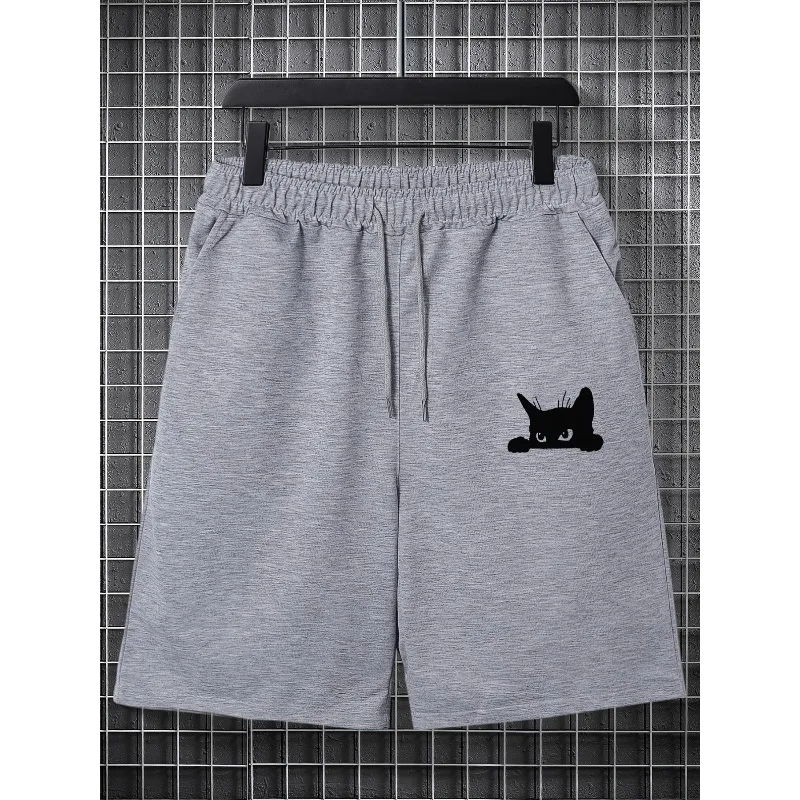 

Men's Loose Casual Short Pants, Simple Design Cute Cat Trendy Plus Size Clothing, Summer Outdoor Sports Wear