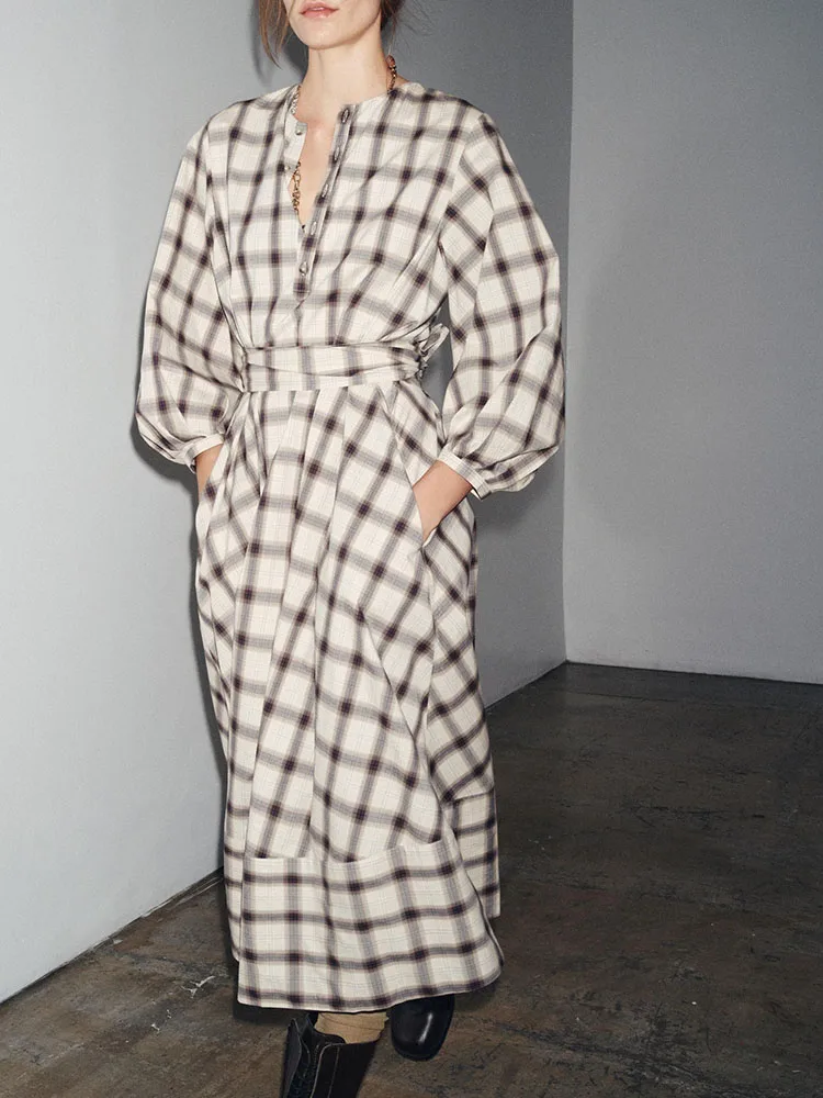 ファッショナブルでスイートなカジュアルカラーのロングスリーブ、ラウンドネック、新作、2025年秋、ミッドウエストのイブニングガウン（女性用）