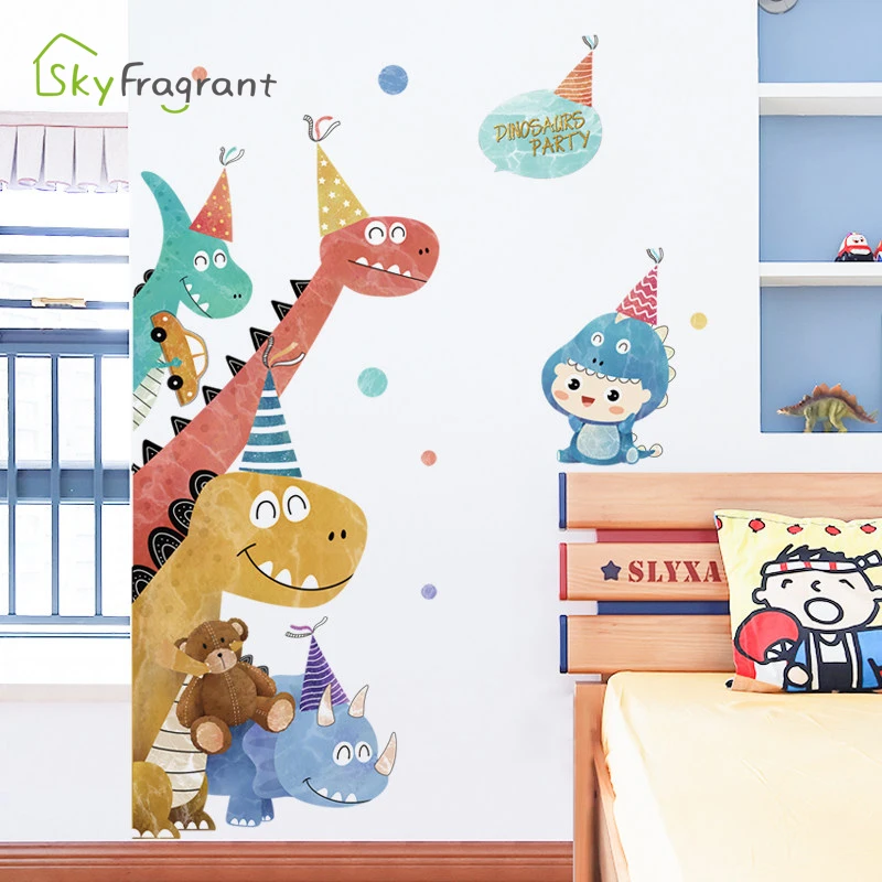 Creative Cartoon Dinosaur Boys Bedroom Decor Self-adhesive Wall Stickers Kids Room Decoration Home Decor Wardrobe Door Sticker