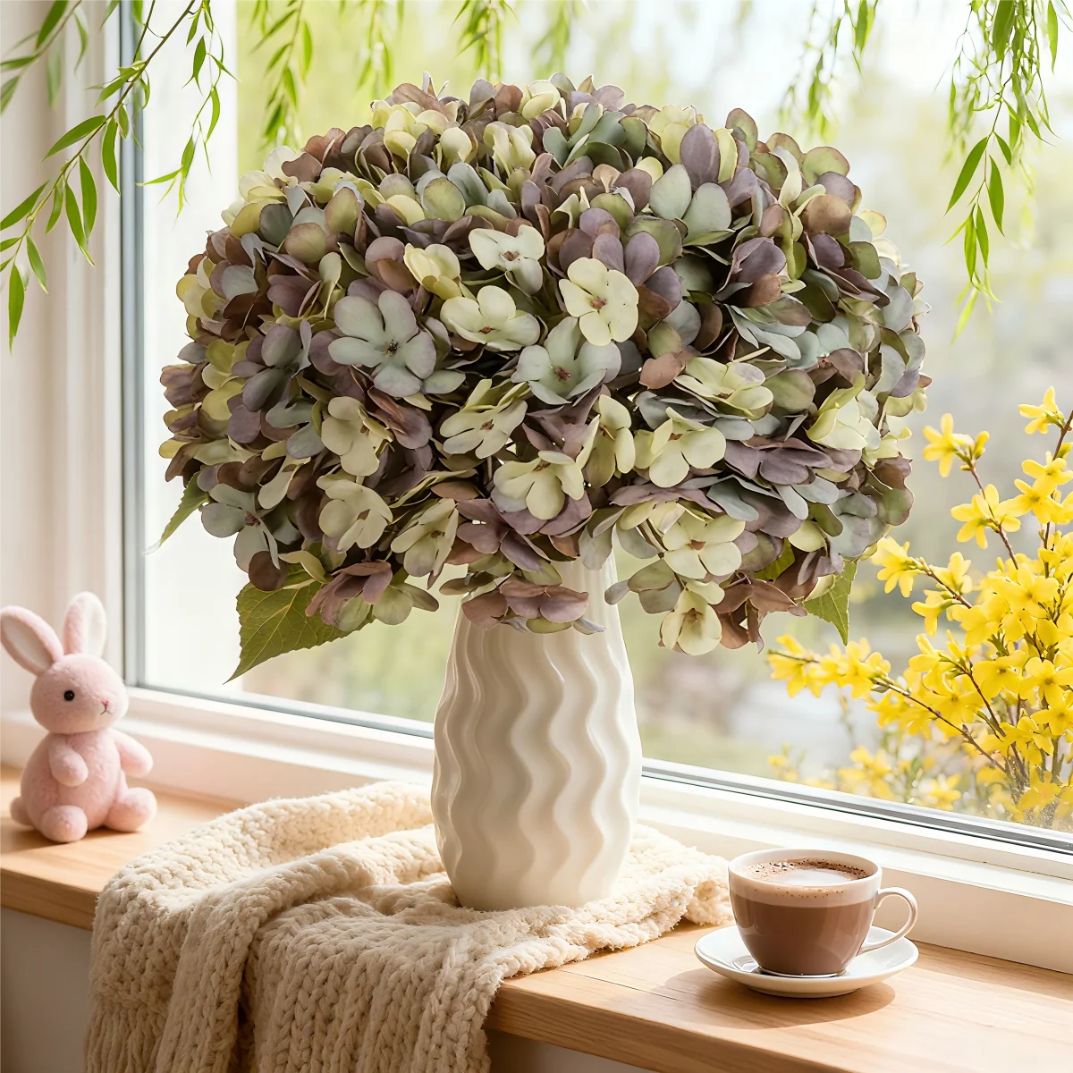 6 Stück Künstliche Hortensien aus Seide für Zuhause, Tisch, Hochzeit, Wand, DIY Geschenkbox, Vase, Brautstrauß, Garten, Festival, Herbstdekoration – Detail 3