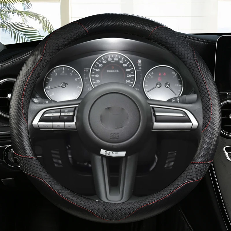 

Carbon Fibre Leather Car Steering Wheel Cover For Mazda 3 Axela 2019 2020 2021 CX-30 2020 2021 MX-30 2020 2021 Auto Accessories
