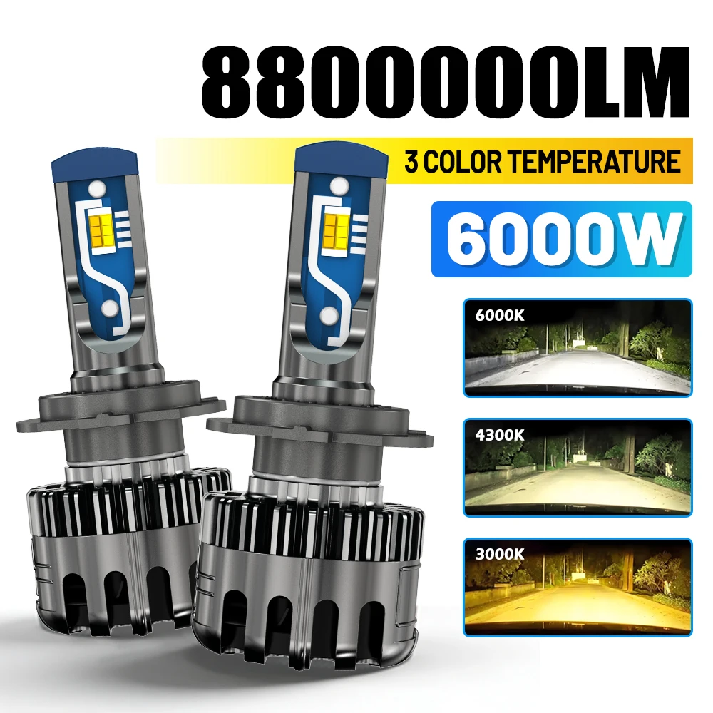 

2 шт. трехцветные светодиодные лампы H7 (3000K, 4300K, 6000K), H4, H8, H11, HB3, 9006, H7 LED противотуманные фары 12V, H1, 9005 противотуманные лампы