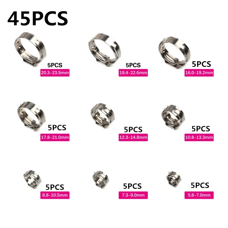 130/80/45 stücke Edelstahl Ohr Stufenlose Klemme Schneckenantrieb Kraftstoff Wasser Schlauch Rohr Klemmen Clips + 1PC Schlauch Clip Clamp Zange – Detail 6