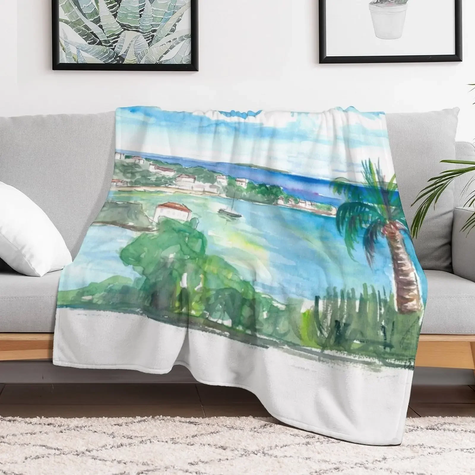 Cruz Bay US Virgin Islands Seaview Scene on Saint John Throw Blanket Versatile Cozy Throw Blanket for All Occasions