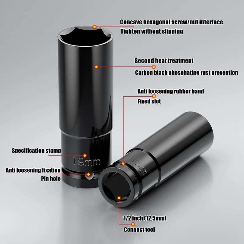 1/2" Drive Deep Impact Socket Drive Metric Wrench Socket Deep Impact Socket Pneumatic Wrench Head Tire Removal Tools image 6