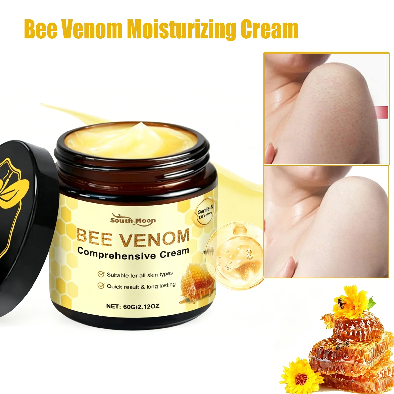 Bee Venom Moisturizing Cream with Honey Firming Brightening Smoothing Hydrating Face & Body Lotion for Dry Skin Daily Skincare