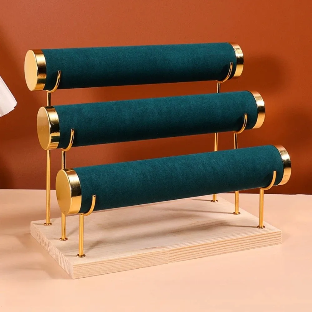 

Detachable Bracelet Display Holder Wooden Tray 3 Tier Bangle Storage Rack Multipurpose Flannel Wrap Jewelry Storage Stand