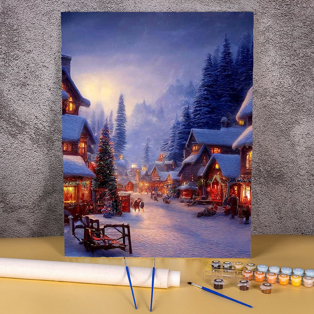 

Christmas DIY Painting By Numbers Snow Town Picture Adults Kit HandPainted Oil Paint Home Decor Wall Artcraft Coloring By Number