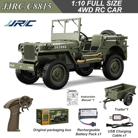 JJRC C8815 1/10 WILLYS JEEP Rc Car 1941 4WD RTR Crawler Climbing Scale Military Truck Offroad Vehicle Adult Toy Gift for Kids