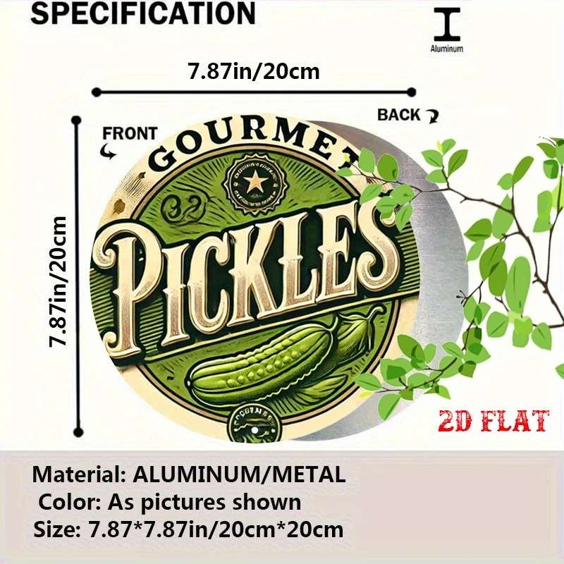 2D Flat, 1pc Vintage Rustic Aluminum Metal Tin Sign - 19.99cm Round Pickles Gourmet Label Art with Star Emblem, 2D Flat Wall