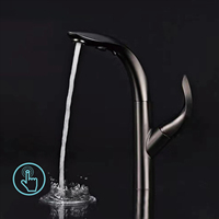 Gun Grey Luxury Brass Modern Kitchen Faucet Pull out Design 2-Function Hot and Cold Water Sink Touch Mode Faucet