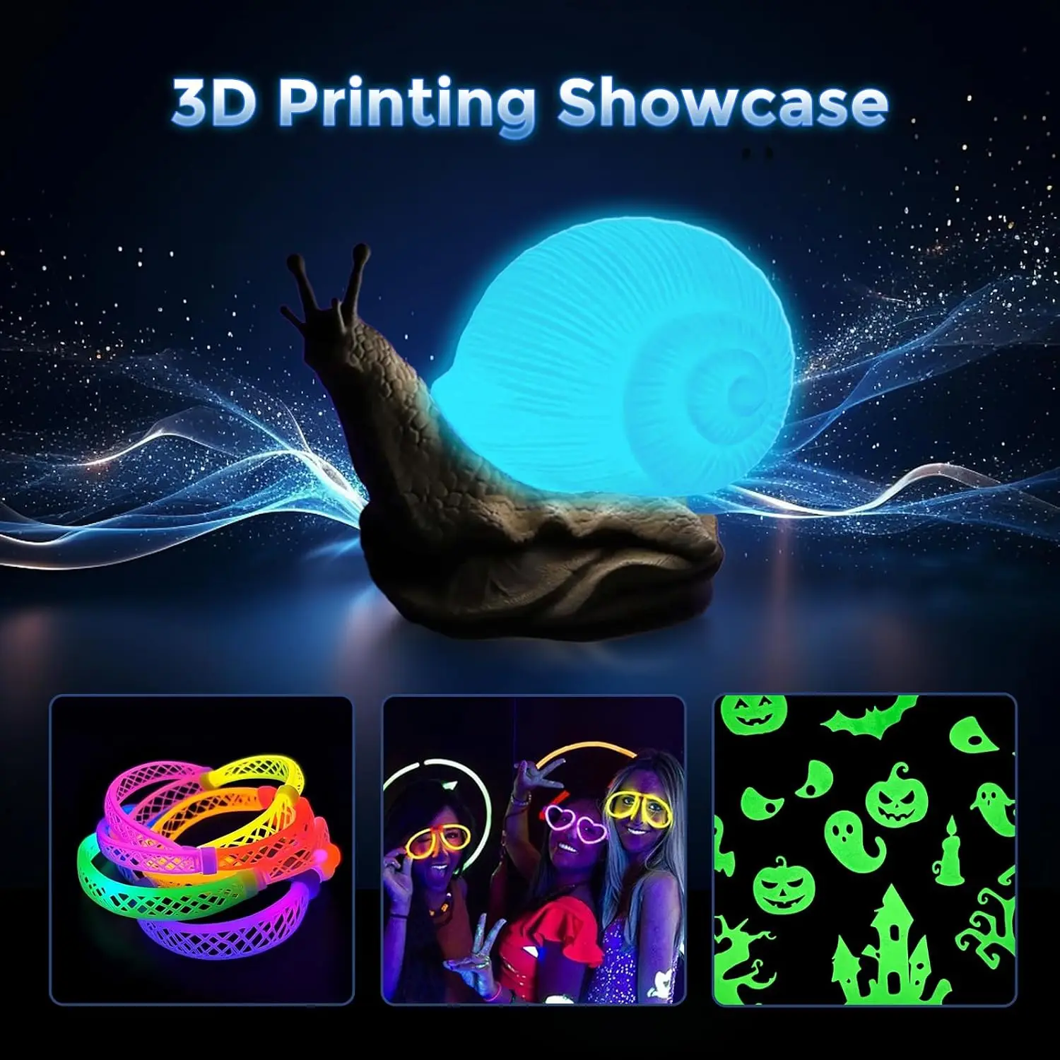 250g PETG Luminous 3D Printer Filament | Halloween Spooky Long‑Lasting Glow Filament, High‑Speed Printing for Halloween Creative