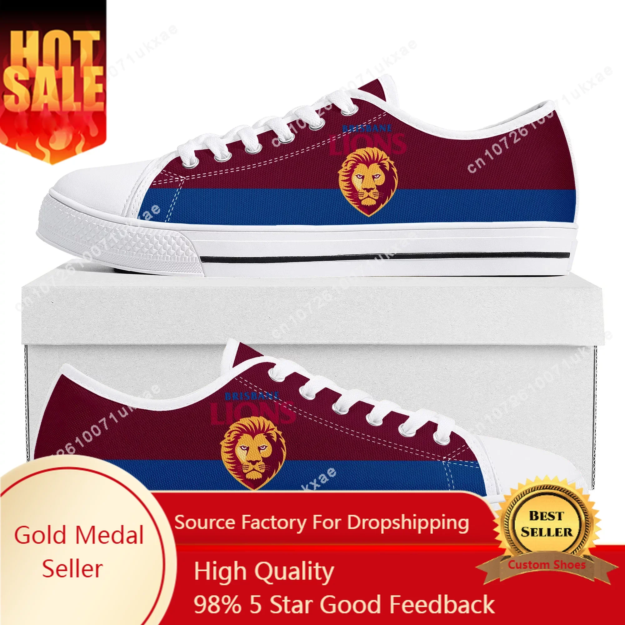 Brisbane Lions Australian Football Low Top Sneakers Mens Womens Teenager High Quality Canvas Sneaker Casual Shoes Custom Shoe