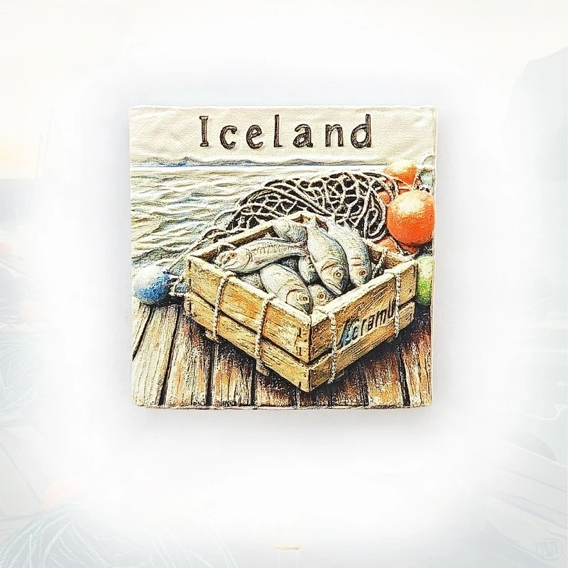 

Iceland Fishing Fridge Magnet - Rustic 3D Fishing Creel Souvenir Unique Coastal Gift for Travel & Nautical Home Decor