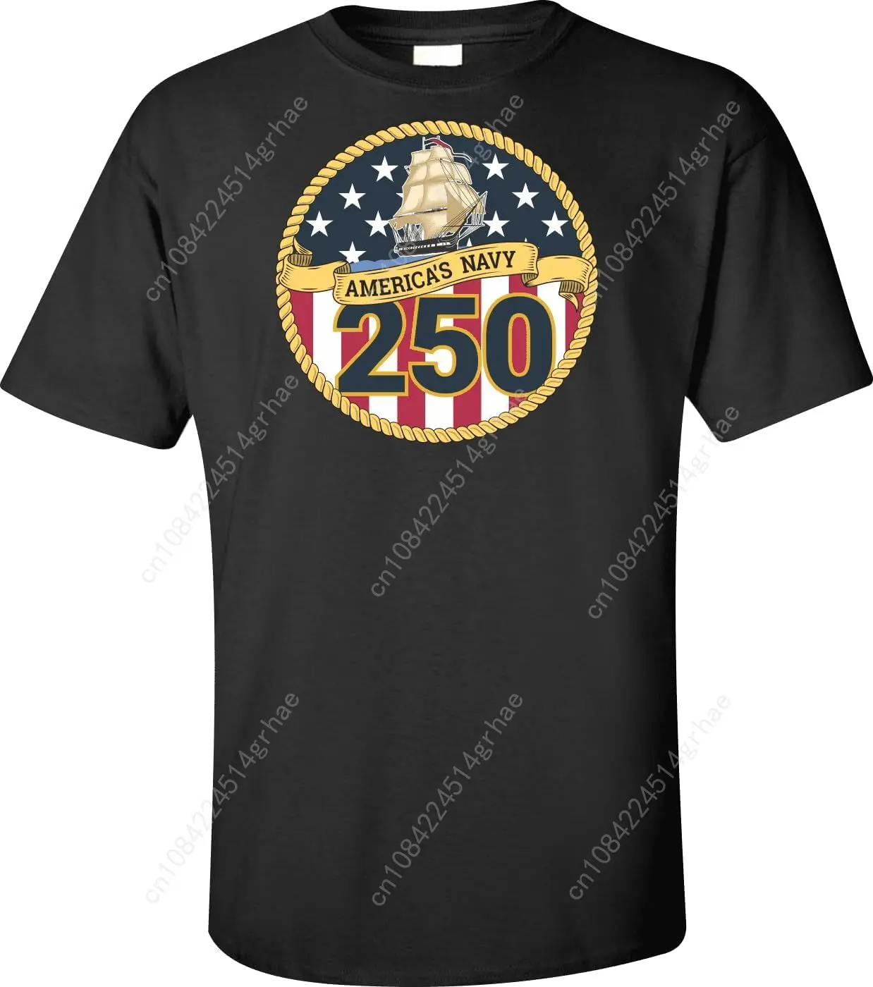 เสื้อยืดพิมพ์ลายด้านหน้าเต็มตัวฉลองครบรอบ 250 ปีกองทัพเรือสหรัฐฯ ของมิลิทารี่เบสท์