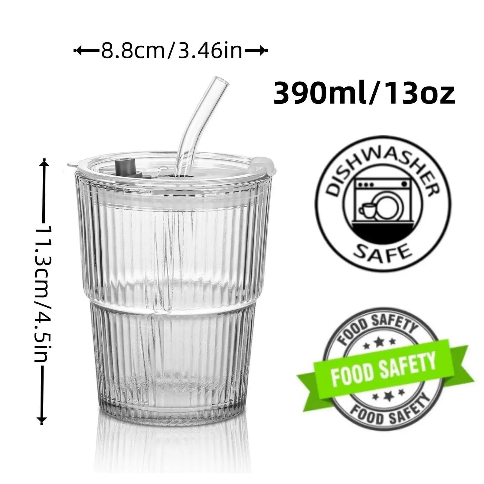 13OZ/400ML Ice Coffee Glass Tumbler, Thick Wall Water Glass Cup Mug Tea with Straw and Lid Sealed Carry On