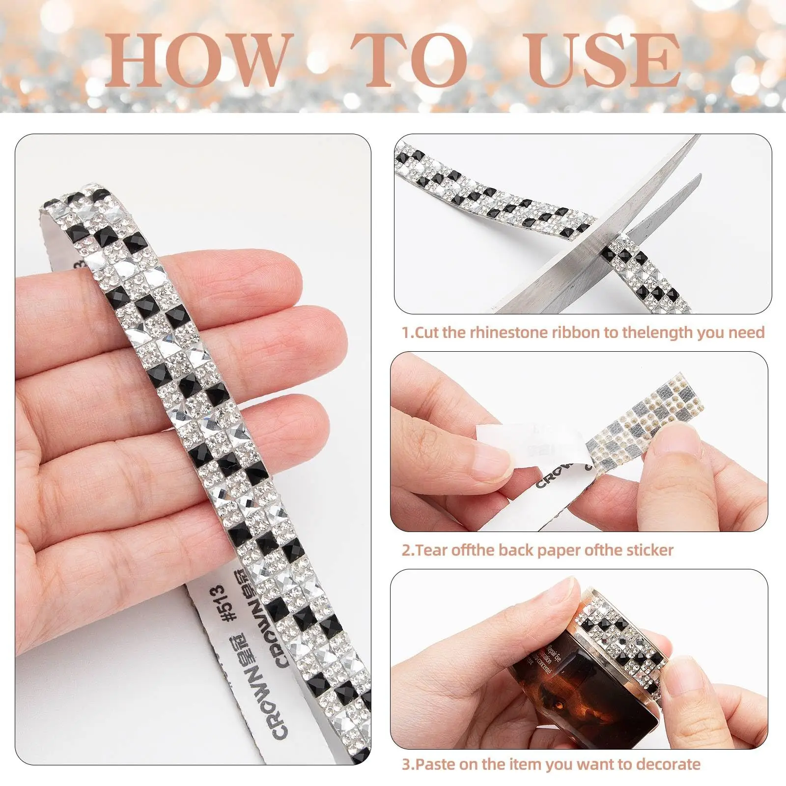 Afbeelding 4: 1Yard Strass Linten Zelfklevende Diamant Sticker Kristal Tape Bling Kristal Strass Strips voor DIY Ambachten Decoraties