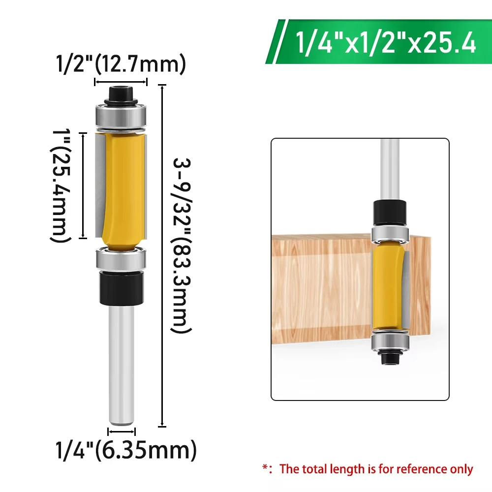1 PC 1/4" 6.35MM 생크 밀링 커터 목공 조각 이중 베어링 스트레이트 트림 라우터 비트 트리밍 나이프 밀링 초경 플러시