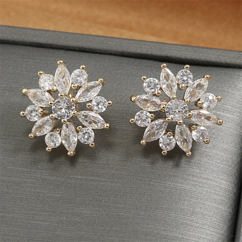 ZAKOL Fashion Flower Cluster Zircon Kolczyki sztyfty dla kobiet Biżuteria z kryształami w kolorze różowego złota Brincos — zdjęcie 5