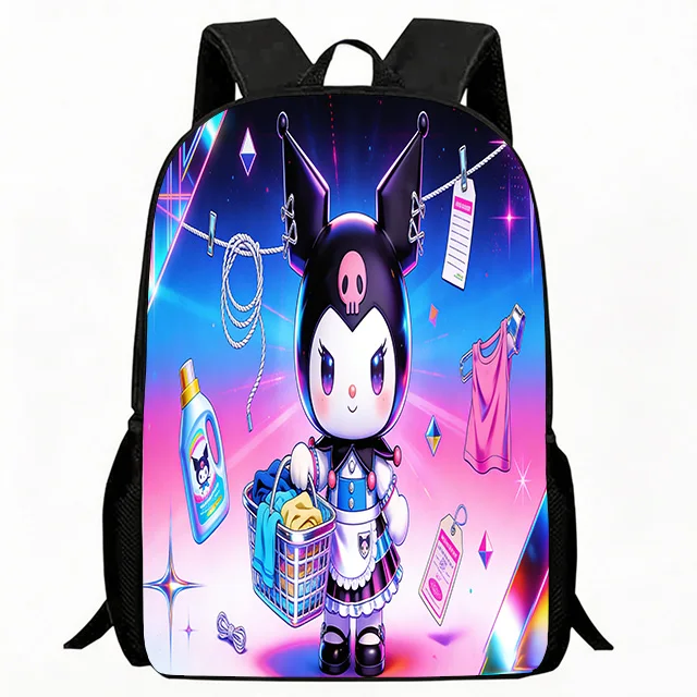 

Kids Bag Cute Kuromi Laundry Print Children Backpack, Neon Gradient Background Cartoon Design School Bag, Lightweight Breathable