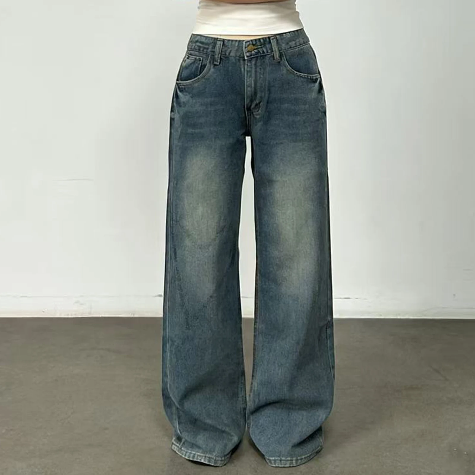 

Джинсы женские повседневные неэластичные, с широкими штанинами, средней посадкой, модные, прямые, с карманами