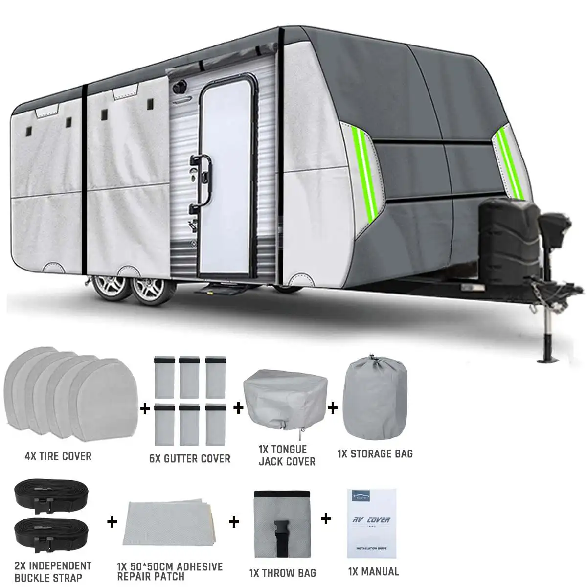 16'-30' RV Cover Camper Cover Travel Trailer UV Resistant Waterproof Ripstop Non-woven Fabric Folding Protection