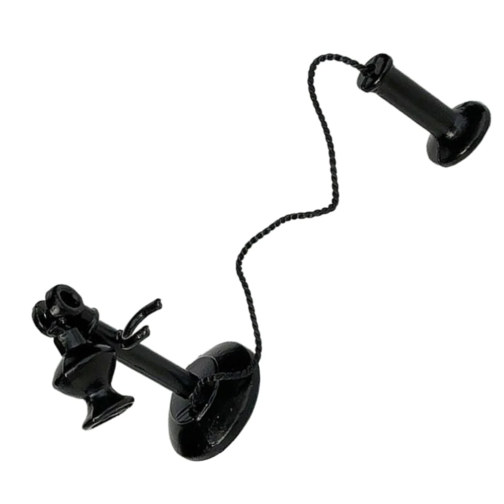 

1pcs Retro Black Iron Analog Phone Vintage Analog Phone Candlestick Metal Miniature Telephone Dollhouse Miniature Realistic