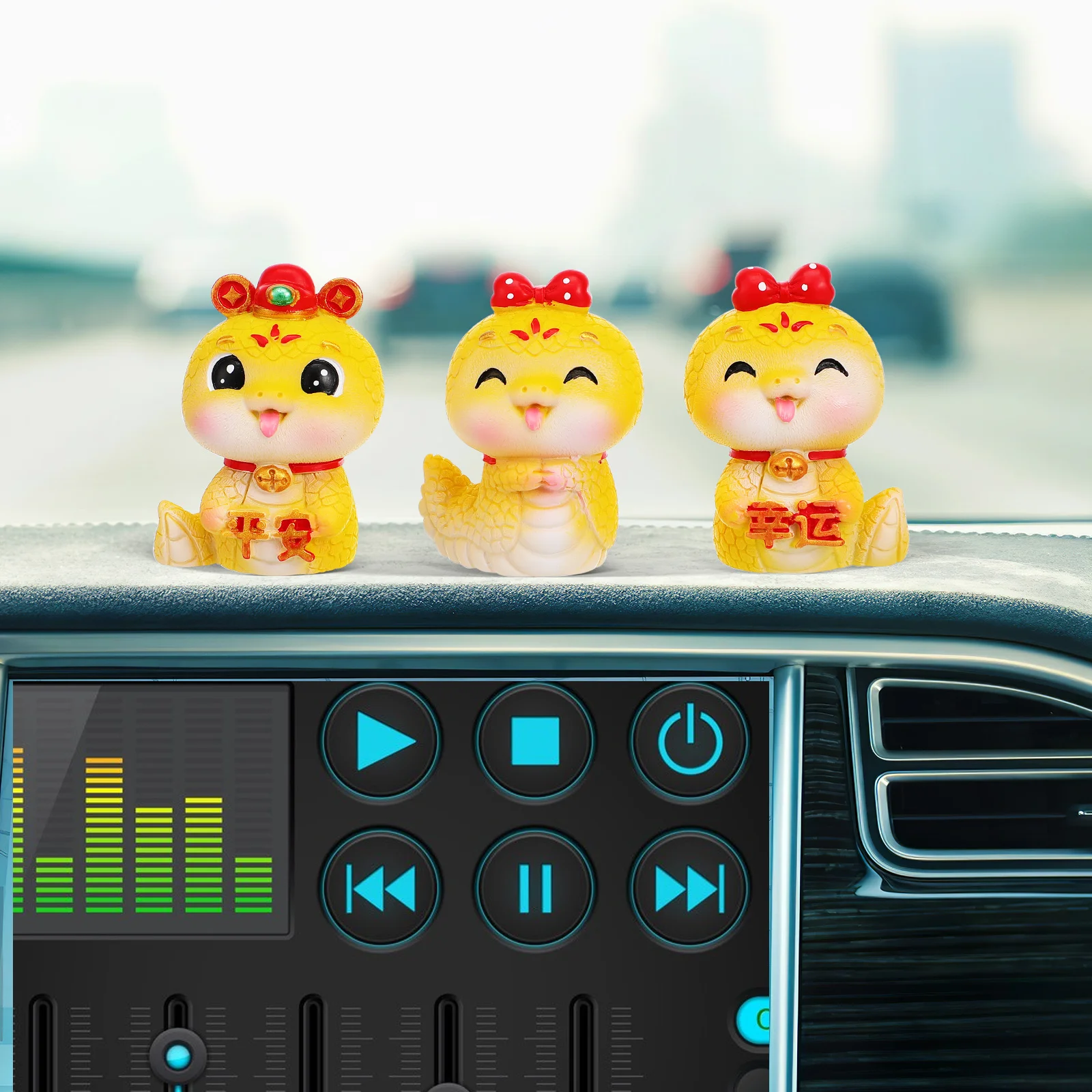 

3Pcs Cute Snake Sculptures Auspicious Symbolism Bright Colors Versatile Home Car Dashboard Tabletop Decorations