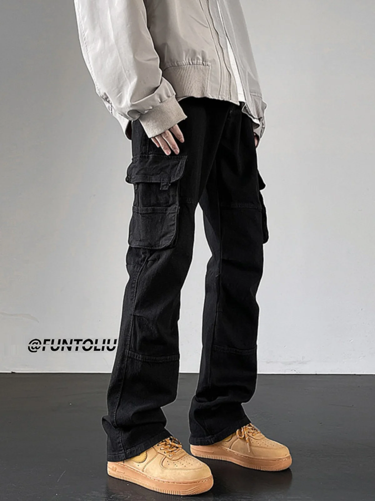 

Bla Workwear Denim Jeans Men's Loose Straight Leg Multi-ket Casual Long Trousers Autumn American High Street Vibe