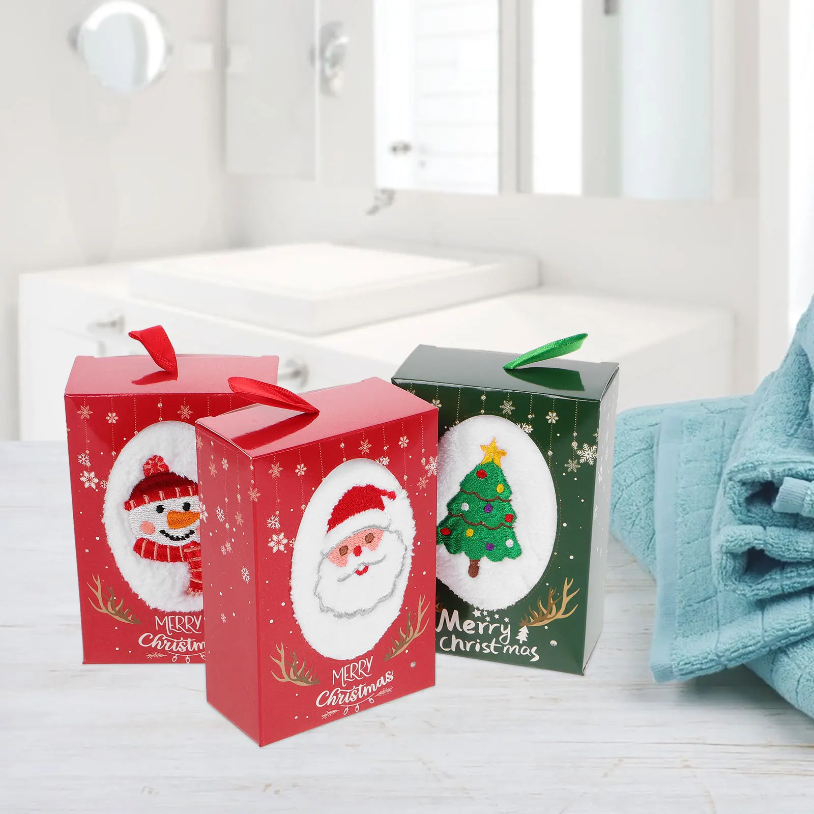 

3Pcs Christmas Hand Towels Kitchen Bathroom Decorative Towel Set Soft Comfortable Elegant Holiday Towels Bathroom Sets