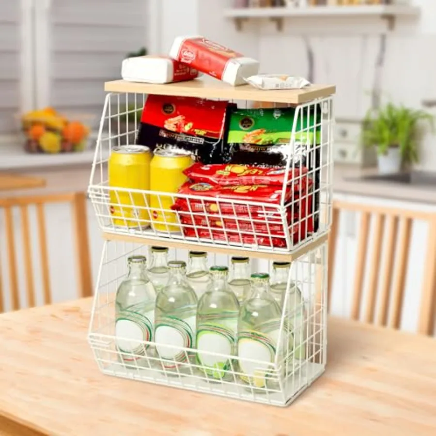

Fruit Basket 2-Tier Fruit Bowl for Kitchen Counter Stackable Wall Mounted Fruit Storage Snack Organizer Potato and Onion Storag