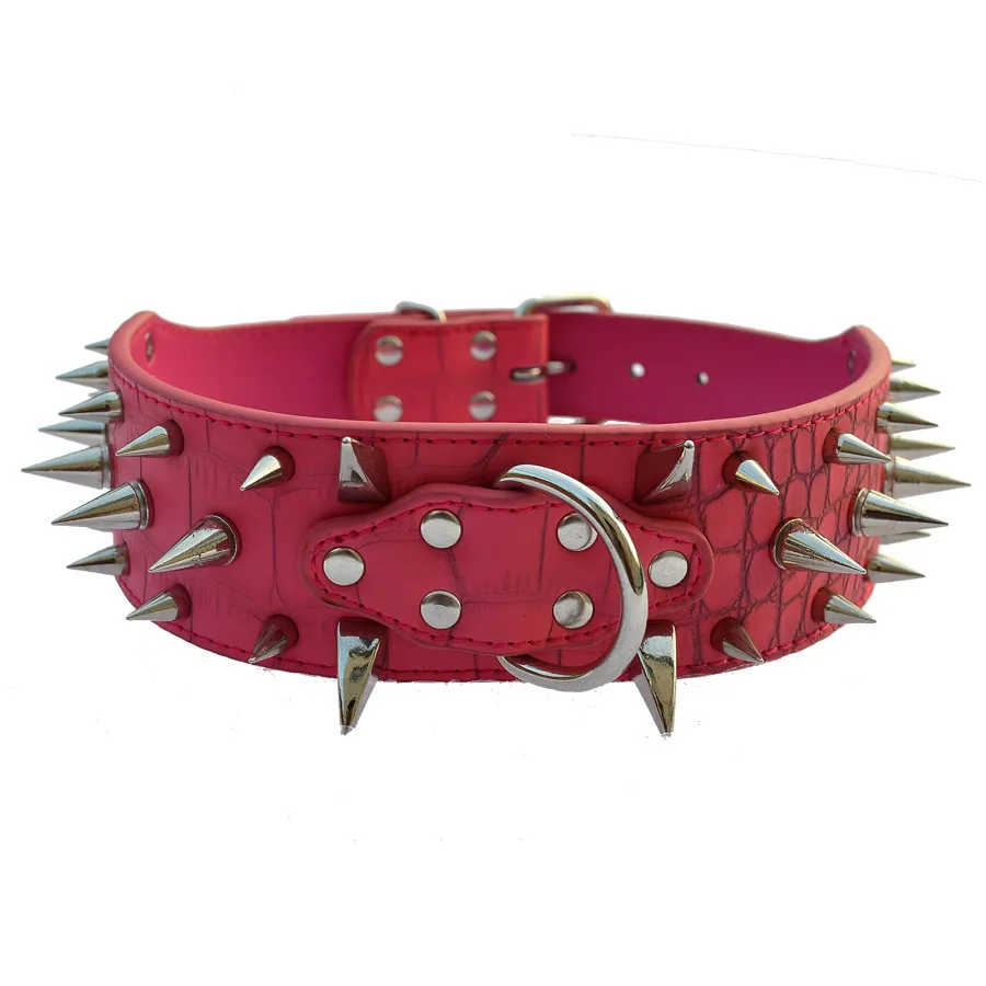 New Heavy and Duty Pet Collar Comforable Widen Dog Collar for Extra Large Dogs Prevent Bite Sharp Spiked Leather Dog Collar