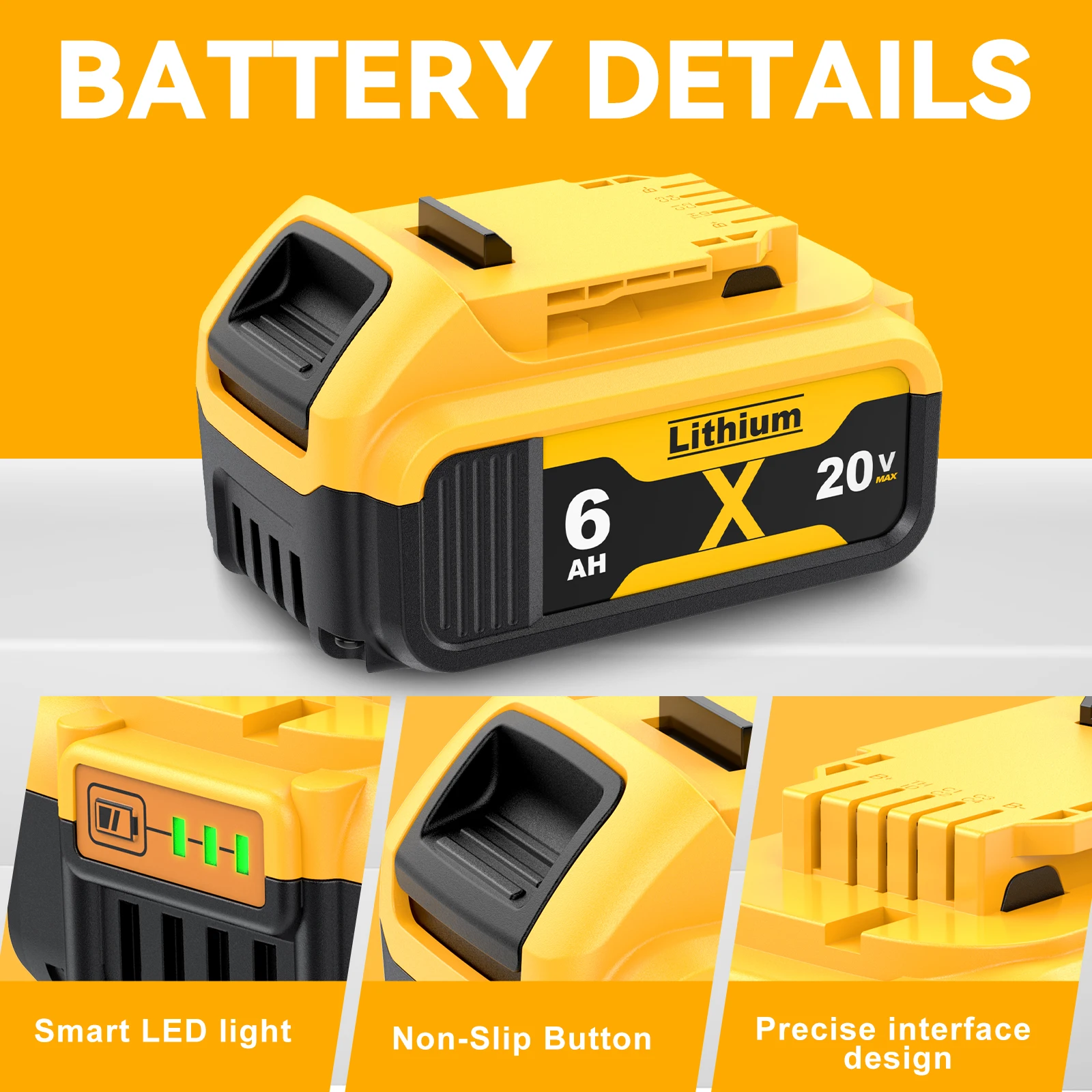 Batteria 20V 6000mAh per Dewalt DCB200 Batteria di ricambio agli ioni di litio per DCB205 DCB206 DCB209 DCB609 Batteria ricaricabile per utensili