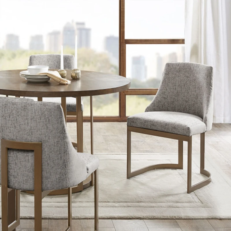 Modern Bryce Dining Chair 2-Piece Set - Rich Grey Fabric Upholstery, Striking Antique Gold Metal Legs, Stunning Design