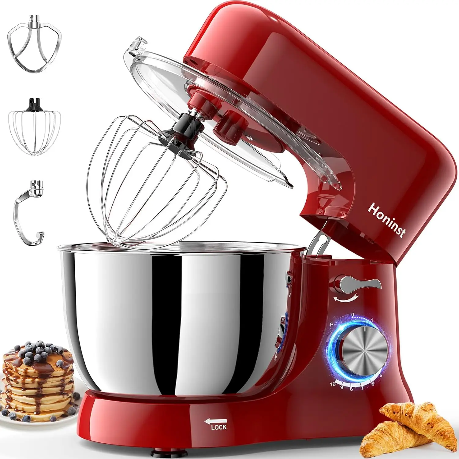 3-In-1 10-Speed 5.5QT Tilt-Head Food Mixer，Electric Mixer with Bowl, Dough Hook, Whisk and Beater，Kitchen Mixer for Baking, Cake