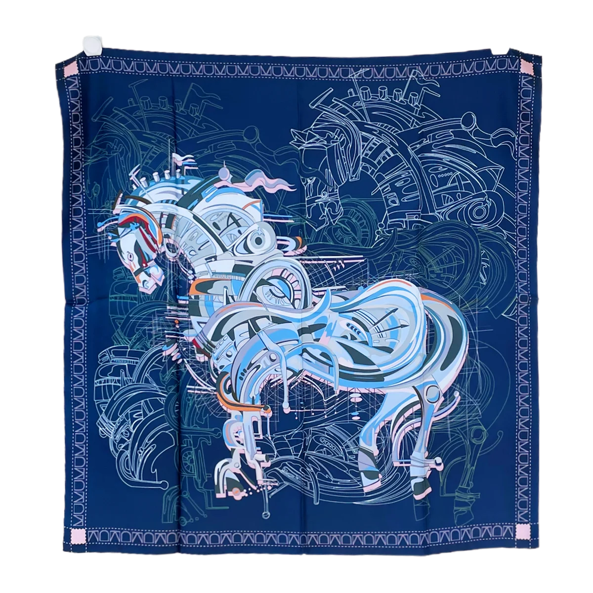 Blue Horse Silk Scarf Designer Luxury Scarves Women Herm Rolled Edge Bandanas Tops Shawls Hair Belt Neck Head Accessories 90cm