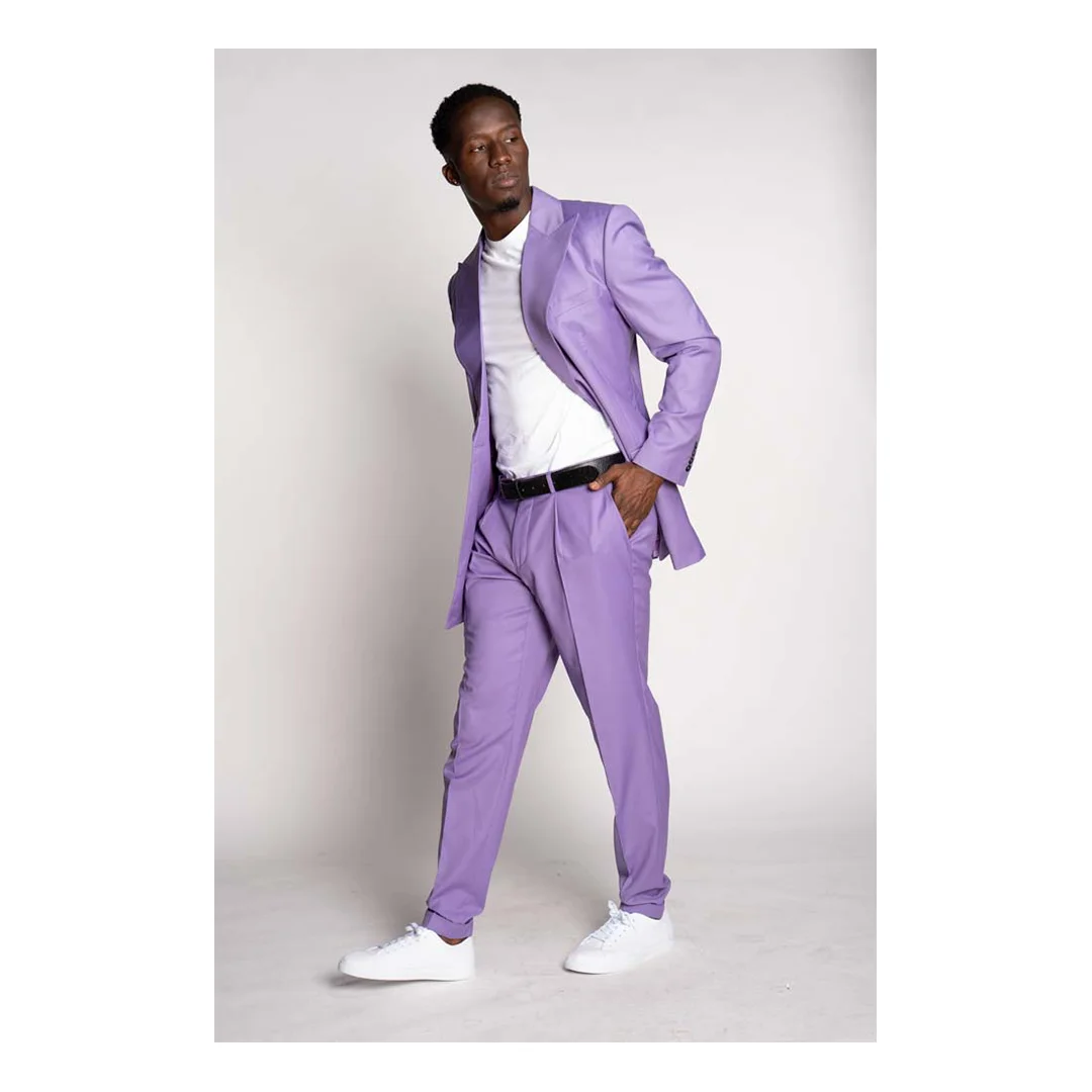 Noble Purple Wedding Tuxedos Peaked Lapel Mens Double Breasted Suits Men Prom Party Outfit (Jacket+Pants)