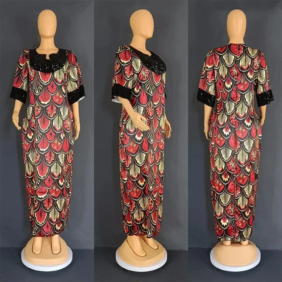 Abiti africani di lusso Festa di nozze Donna manica corta con paillettes Abito lungo 2023 Abito da sera Dashiki Ankara Africa Lady Clothing