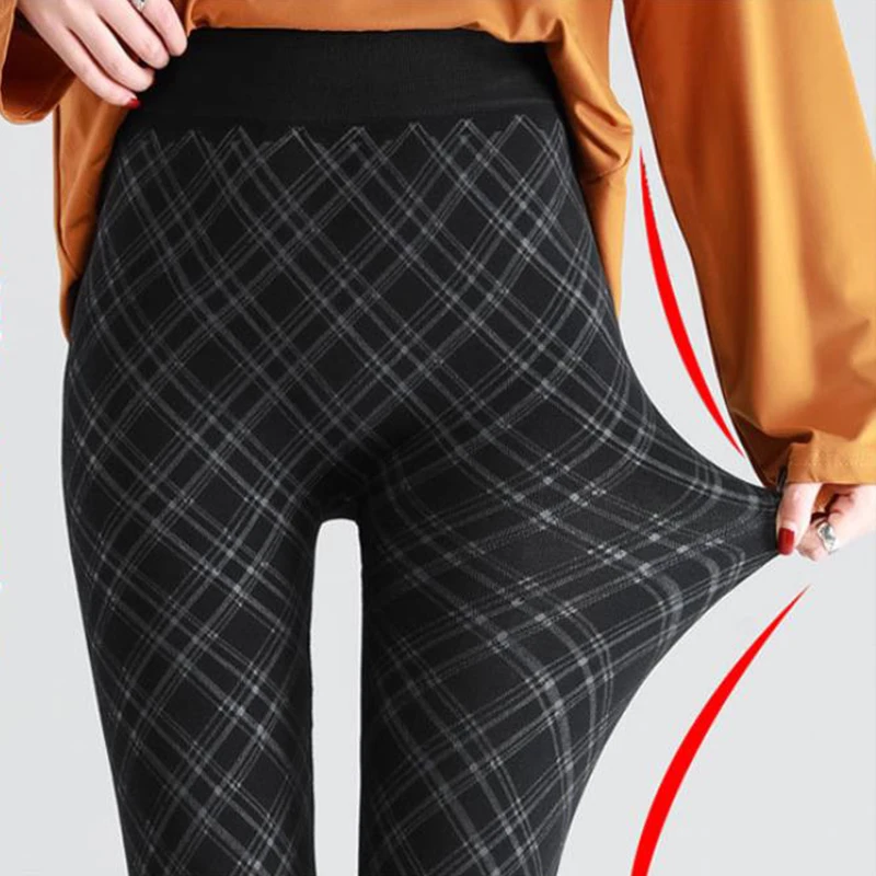 Fashion Retro Plaid Women\'s Leggings Lolita Spice Girl Versatile Diamond Stripe High Elastic High Waist Outerwear Pencil Pants