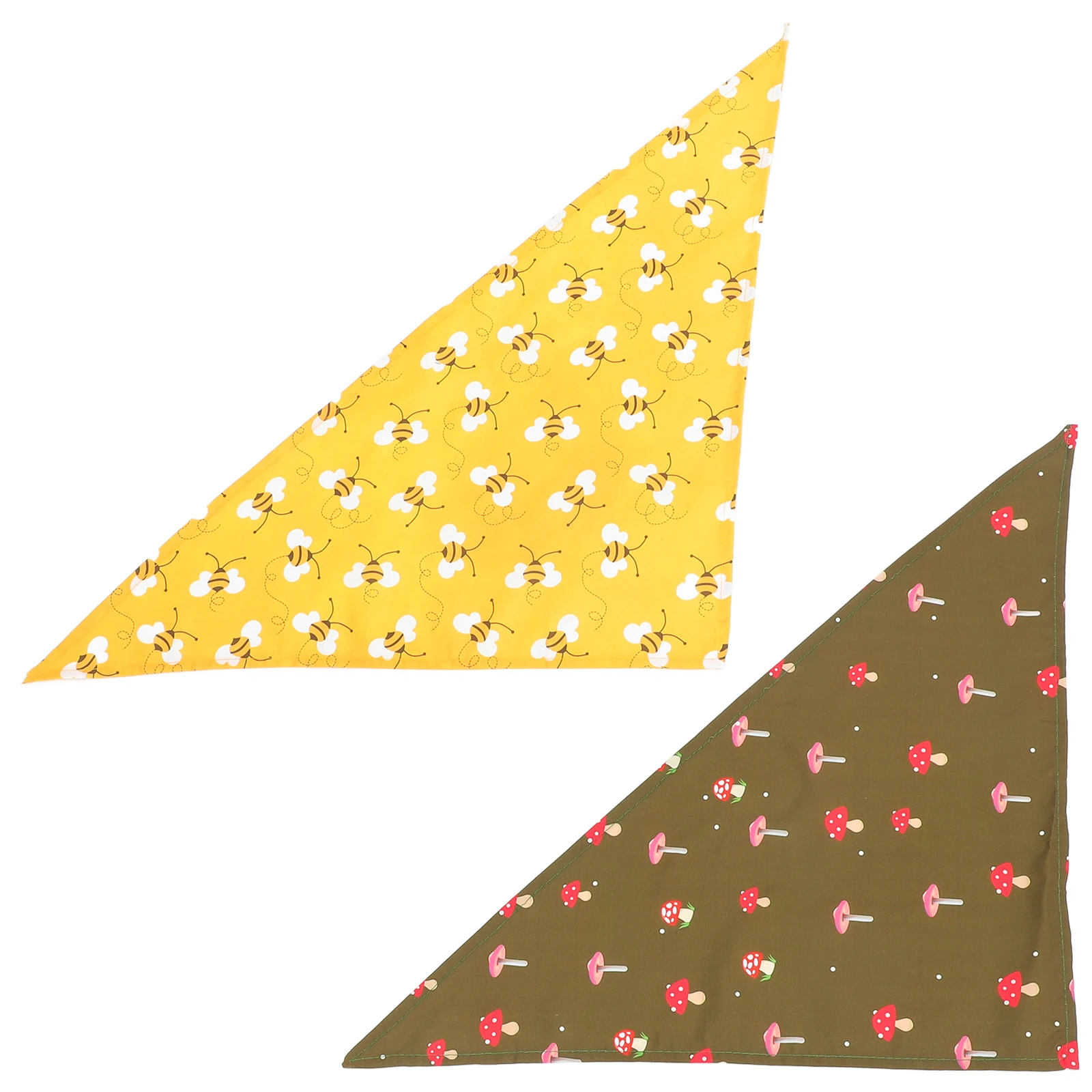 

2pcs Pet Dog Bandanas Triangular Scarf Bee Mushroom Print For Dogs Cats Puppy Party Costume Outdoor Festival Wearable Bright