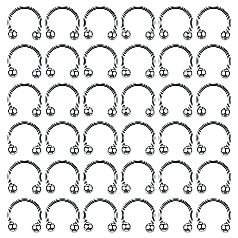 36PC Stainless Steel Horseshoe Septum Piercing Lot Horseshoe Nose Piercing Ring Bulk Fake Nose Ring Horseshoe Earring Cartilage