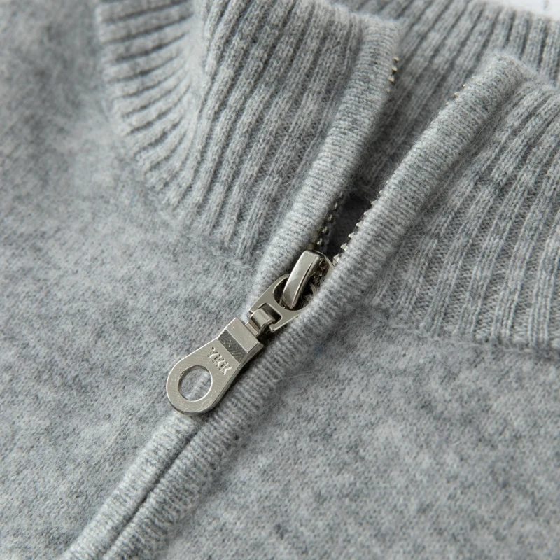 CHICUU Men's 100% Cashmere Sweater Zipper Pullover Mock Neck Long Sleeve Basic Cashmere Knitwear Autumn Winter Clothing Tops