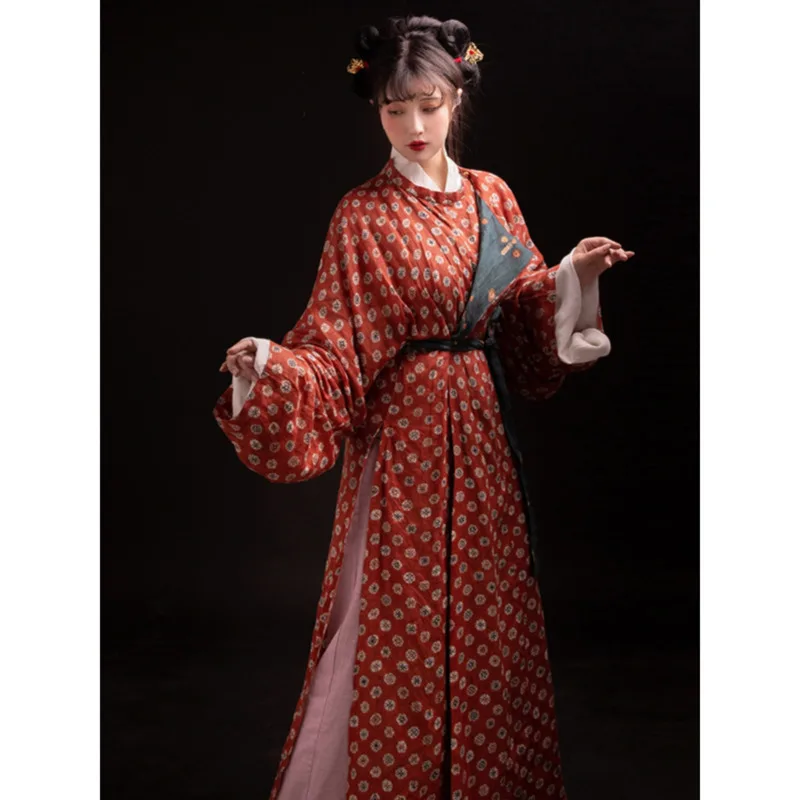 

Huajian Hanjia Large Size Tang Round Collar Robe Open Crotch Robe Unisex Pure Ramie Restored Hanfu Texture Chinese Style