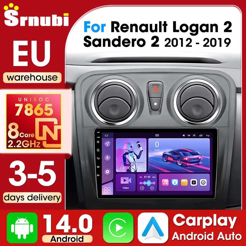Système intelligent de voiture Srnubi 8+256G CarPlay pour Renault Logan 2 Sandero 2012 - 2019, autoradio Android Auto, unité multimédia